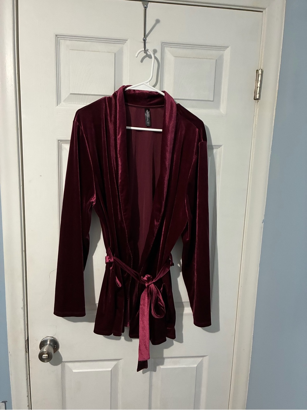 Ambrielle Wine Velvet Wrap Robe with Tie Belt